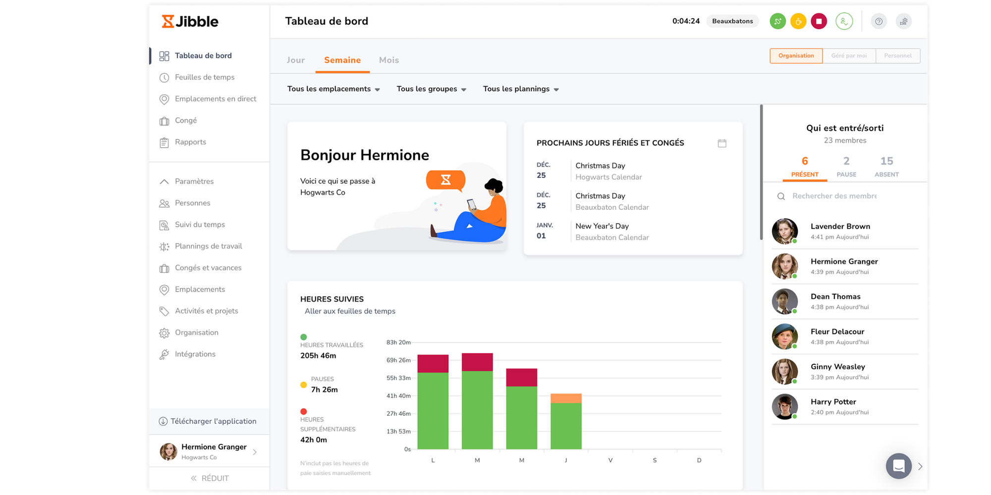 Jibble tool for time tracking UI